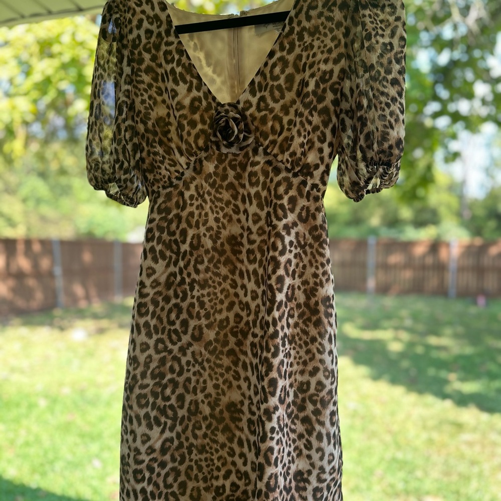 WAYF Leopard Puff Sleeve Mini Dress